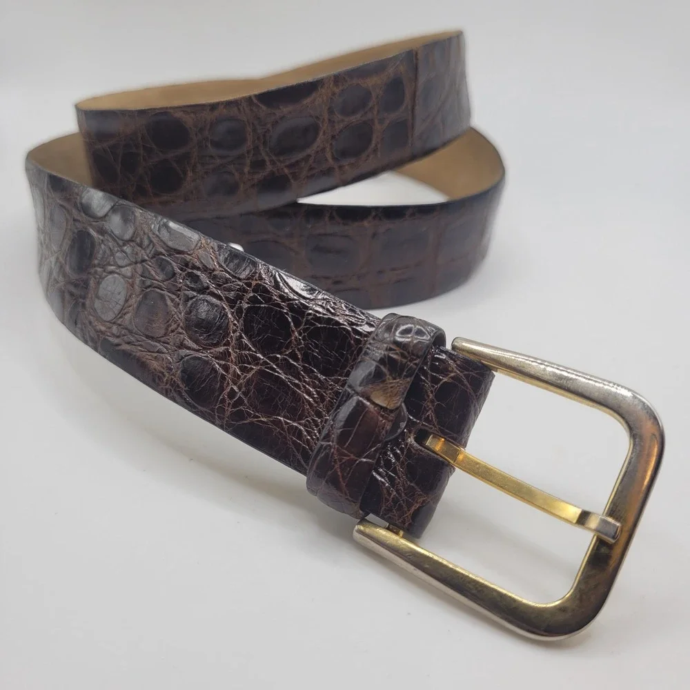 Vintage Brown Crocodilian Leather Belt 36 Classic Quiet Luxury Old Money France